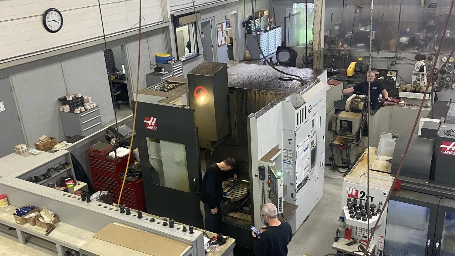 The Taylor Turning shop floor in Wixom, with Haas mills and machinists at work